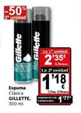 Oferta de -50%  2 unidad  Gillette  in  Espuma Clásica GILLETTE, 300 ml  Gillette  La 1 unidad  2'35€  1.7 La 2 unidad  118  1.5-4.5  en Masymas