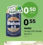 Oferta de Precio  FAMILIA 0.50  Mahou 0.55  0.0  Postziba  MAHOU  Cerveza 0.0% Tostada lata 35 cl   en Coviran