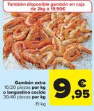 Oferta de Gambón extra por kg o langostino cocido por kg por 9,95€ en Carrefour