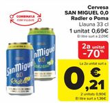 Oferta de Cerveza SAN MIGUEL 0,0 Radler o Manzana  por 0,69€ en Carrefour