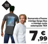 Oferta de Camiseta hombre manga larga lisa o manga corta estampada TEX  por 7,99€ en Carrefour