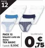 Oferta de PACK 12 Bikini algodón mujer TEX BASIC  por 8,99€ en Carrefour