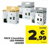 Oferta de PACK 2 Bombillas LED PRIMER LEADER por 2,99€ en Carrefour