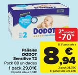 Oferta de Pañales DODOT Sensitive T2  por 29,81€ en Carrefour
