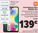 Oferta de Smartphone libre REDMI 10A por 139€ en Carrefour