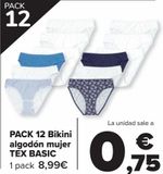 Oferta de PACK 12 Bikini algodón mujer TEX BASIC  por 8,99€ en Carrefour