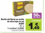 Oferta de Bonito del Norte en aceite de oliva bajo en sal ALBO por 2,89€ en Carrefour
