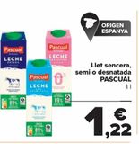 Oferta de Leche entera, semi o desnatada PASCUAL por 1,22€ en Carrefour