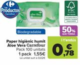 Oferta de Papel higiénico húmedo Aloe Vera Carrefour por 1,55€ en Carrefour