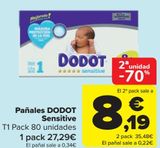 Oferta de Pañales DODOT Sensitive  por 27,29€ en Carrefour