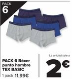 Oferta de Pack 6 Bóxer punto hombre TEX BASIC  por 11,99€ en Carrefour