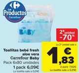 Oferta de Toallitas bebé fresh aloe vera Carrefour Baby  por 6,09€ en Carrefour