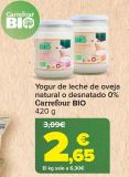 Oferta de Yogur de leche de oveja natural o desnatada 0% Carrefour BIO  por 2,65€ en Carrefour