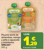 Oferta de Pouche leche de almendras, mango y piña o aguacate y arándanos SMILEAT  por 1,29€ en Carrefour