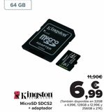 Oferta de Kingstone MicroSD SDCS2 + adaptador  por 6,99€ en Carrefour