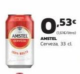Oferta de AMSTEL CERVEZA  ON MALTA  ,53€  0.53  (161€/litro)  AMSTEL Cerveza, 33 cl  en Supermercados Lupa