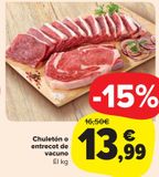 Oferta de CHULETON O ENTRECOT DE VACUNO por 13,99€ en Carrefour Market