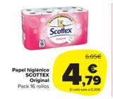 Oferta de PAPEL HIGIENICO SCOTTEX ORIGINAL por 4,79€ en Carrefour Market