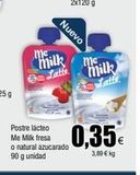 Oferta de Me  milk On Latte  Postre lácteo  Me Milk fresa  o natural azucarado 90 g unidad  Nuevo  me.  milk Latte  0,35€  3,89 € kg  en Froiz