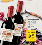 Oferta de Vino D.O.Ca rioja, crianza, tinto VINA CUMBRERO por 5,65€ en Autoservicios Familia