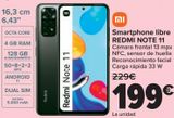 Oferta de Smartphones libre REDMI NOTE 11 por 199€ en Carrefour