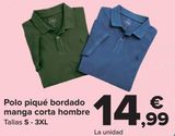Oferta de Polo piqué bordado manga corta hombre por 14,99€ en Carrefour