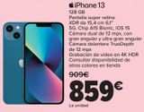 Oferta de IPhone 13 128 GB por 859€ en Carrefour
