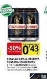 Oferta de Producto  ANDALUZ  Cruzcampozcampo  GRAN RESERVE THE RESERVA 00 00  -50%  en la 2" unidad  CERVEZA 0,0% G. RESERVA TOSTADA CRUZCAMPO  | 33 cl-0,85€/UD (2,58€/L) Llevando 2, la unidad sale a: 0,64€ Las en Supermercados MAS