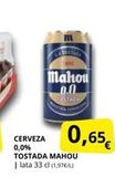 Oferta de M  OTOSTALA  Mahou 0.0  COSTACA  0,65€  CERVEZA 0,0% TOSTADA MAHOU | lata 33 cl (1,97€)  en Supermercados MAS
