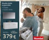 Oferta de Mueble doble suspendido + Espejo + lavabo doble  serie  Tulipán  379 €  1000  E  Un bano para desd  Novedad  por 379€ en Mi Bricolaje