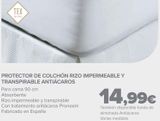 Oferta de PROTECTOR DE COLCHÓN RIZO IMPERMEABLE Y TRANSPIRABLE ANTIÁCAROS  por 14,99€ en Carrefour