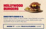 Oferta de HOLLYWOOD BURGERS  DIRECTOR'S CHOICE V. O.  Carne de vacuno o pollo, con queso cheddar y bacon ahumado con madera de haya, sobre base de lechuga romana, tomate, cebolla morada y salsa especial FH. En  por 12,95€ en Foster's Hollywood