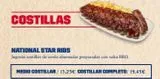 Oferta de COSTILLAS  NATIONAL STAR RIBS  Jugosas costillas de cerdo ahumadas preparadas con salsa BBQ.  MEDIO COSTILLAR/ 13,25€ COSTILLAR COMPLETO/ 19,45€  por 19,45€ en Foster's Hollywood