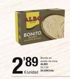 Oferta de ALBO  BONITO  LADA  2'89  €/unidad  Bonito en aceite de oliva ALBO OL120 24,00€/ko   en SPAR Fragadis