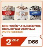Oferta de THE LIK  KING FUSIÓN A ELEGIR ENTRE OREO, KIT KAT O NUTELLA ¡NO TE RESISTAS!  220€  OREO  D55  por 220€ en Burger King