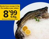 Oferta de Bacalao fresco noruego 2-4 Kg Por medias o pza. entera  8'99  €/Kg.  Oferta hasta el 18 de marzo de 2023  en Cash Fresh