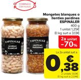 Oferta de Mongetes blanques o llenties pardines ESPINALER por 1,25€ en Carrefour