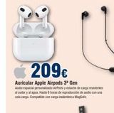 Oferta de 209€  Auricular Apple Airpods 3* Gen  Audio espacial personalizado AirPods y estuche de carga resistentes al sudor y al agua. Hasta 6 horas de reproducción de audio con una sola carga. Compatible con  en Froiz
