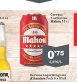 Oferta de M  CINCO ESTREET  1890  Mahou  *****  Comp  MAESTRIA CERVES  The Saber Cine  Cervena 5 estrelles Mahou 33 el  0'75  2,27€/L  Cervesa Lager Singular Alhambra Pack 6 x 20 cl  en Sorli