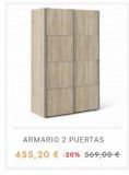 Oferta de ARMARIO 2 PUERTAS  455,20 € -20% 569,00 €  por 455,2€ en Muebles Rey