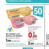 Oferta de Danet  Pindal  Cana  Danet  Danet  Coundaalico  Danet  EN TODAS LAS  NATILLAS DANET.  Pack de 2 x 120 g.  Baby  ,80  Los 2 packs salen a  1,59€ (6.63€/kg) Combinalas como quieras. 2,39€ (4,98€/kg)  CH en Hipercor