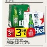 Oferta de ABANS  M MES  BAA  Cervesa holandesa original o 0.0% Heineken PAQUET 6x25 (1200)  H  359 Hei  00  en Supermercados Charter