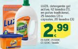 Oferta de Detergente gel activo, 42 lavados (1) en polvo tradicional, 25 lavados (2) a capsulas, 20 lavados LUZIL por 2,99€ en HiperDino