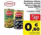 Oferta de Aceitunas rellenas de anchoa, anchoa ligera o negra sin hueso SERPIS por 1,99€ en Carrefour