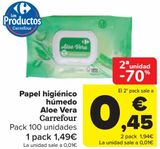 Oferta de Papel higiénico húmedo Aloe Vera Carrefour  por 1,49€ en Carrefour