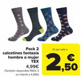 Oferta de Pack 2 calcetines fantasía hombre o mujer TEX  por 4,99€ en Carrefour