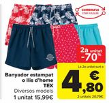 Oferta de Bañador estampado o liso hombre TEX  por 15,99€ en Carrefour
