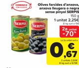 Oferta de Aceitunas rellenas de anchoa, anchoa ligera o negra sin hueso SERPIS por 2,25€ en Carrefour