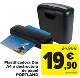 Oferta de Plastificadora Din A4 o destructora de papel PORTLAND  por 19,9€ en Carrefour