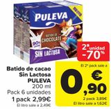 Oferta de Batido de cacao Sin Lactosa PULEVA por 2,99€ en Carrefour